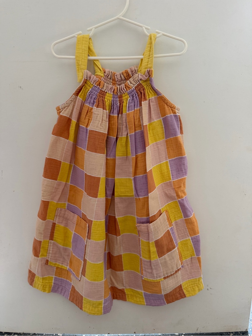 Open Edit Girls Plaid Sundress with Pockets - Yellow, Orange, Lavender